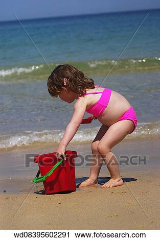 Stock Image - Beach, Families, Under 2 Years, Toddler, Summer, Solo. Fotosearch