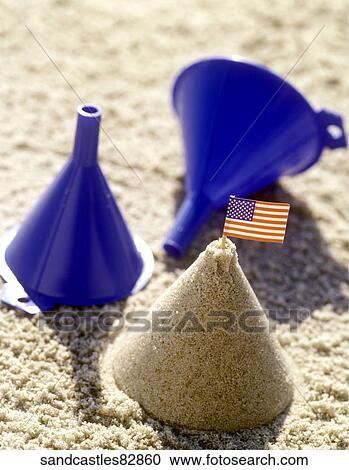 Stock Image - Beach, Outside, Still Life, Summer, Flag, Cone, Funnel. Fotosearch