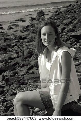 Beach, Sand, Woman, B/W, Sitting View Large Photo Image Stock Image - Beach, Sand, Woman, B/W, Sitting. Fotosearch