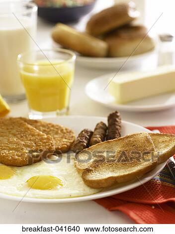 Breakfast, Eggs, Scrambled, Hash Browns, Sausage, Toast View Large Photo Image Stock Image - Breakfast, Eggs, Scrambled, Hash Browns, Sausage, Toast. Fotosearch