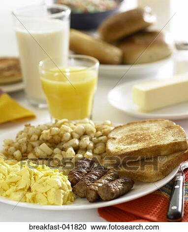 Breakfast, Eggs, Scrambled, Hash Browns, Sausage, Toast View Large Photo Image Stock Image - Breakfast, Eggs, Scrambled, Hash Browns, Sausage, Toast. Fotosearch