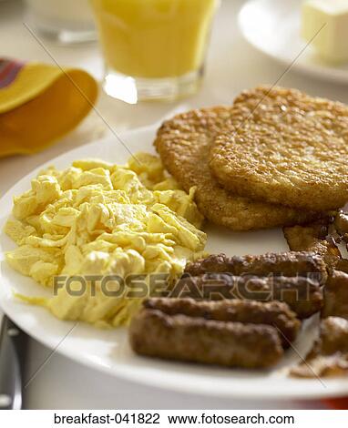 Breakfast, Eggs, Scrambled, Hash Browns, Sausage, Toast View Large Photo Image Stock Image - Breakfast, Eggs, Scrambled, Hash Browns, Sausage, Toast. Fotosearch