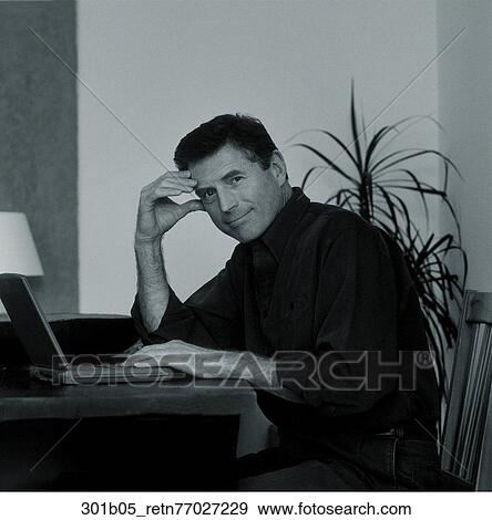 Stock Photo - Business, Office, Work, Portrait, B/W, Laptop. Fotosearch