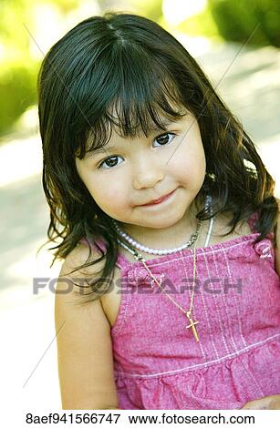 Stock Photo - Child, Outside, Portrait, Latin, Brunette. Fotosearch
