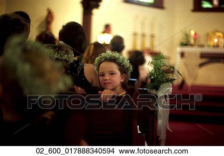 Picture - Child, Wedding, Girl, Flower, Hair, Aisle, Church. Fotosearch