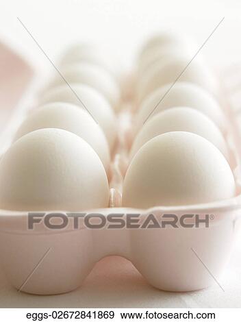 Stock Photo - Eggs, White, Carton, Dozen, Fresh. Fotosearch