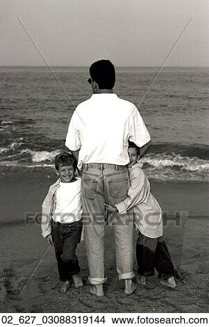 Father, Child, Beach, Spring, B/W, Children View Large Photo Image Picture - Father, Child, Beach, Spring, B/W, Children. Fotosearch