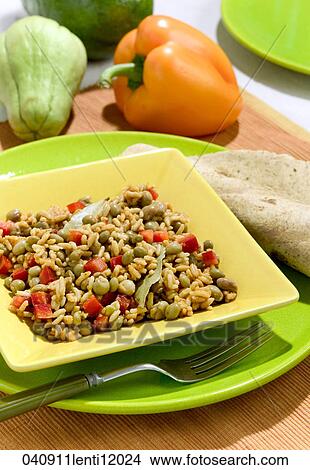 Picture - Food, Still Life, Lentil Pepper Salad, Vegetables, Dinner, Plate, Platter. Fotosearch