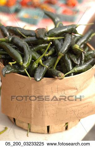 Stock Photography - Food, Vegetables, Peppers, Spring, Outside, Basket. Fotosearch