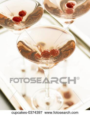 Stock Photo - Martini Glass, Rasberries, Red, Many, Fruit, Cocktail. Fotosearch