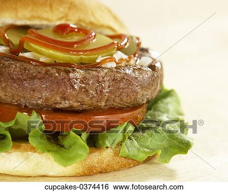Meat, Lettuce, Ketchup, Tomato, Buns, Single, Hamburger View Large Photo Image Stock Photograph - Meat, Lettuce, Ketchup, Tomato, Buns, Single, Hamburger. Fotosearch