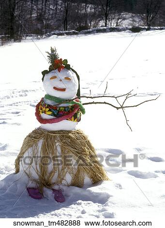 Outside, Snow, Winter, Hawaiian, Glass Skirt, Lei, Snowman View Large Photo Image Stock Photo - Outside, Snow, Winter, Hawaiian, Glass Skirt, Lei, Snowman. Fotosearch