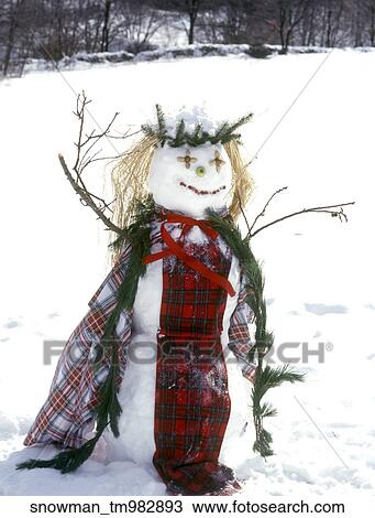 Outside, Snow, Winter, Snowman, Scarf, Garland, Holly View Large Photo Image Stock Image - Outside, Snow, Winter, Snowman, Scarf, Garland, Holly. Fotosearch