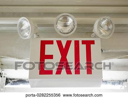 Sign, Exit, Emergency Exit, Light, Three View Large Photo Image Stock Photograph - Sign, Exit, Emergency Exit, Light, Three. Fotosearch