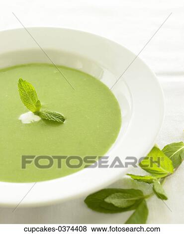 Stock Photo - Soup, Pea, White, Green, Herb, Bowl. Fotosearch