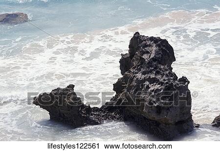Stock Image - Still Life, Rock, Surf, Wave, Salt, Sand, Sea. Fotosearch