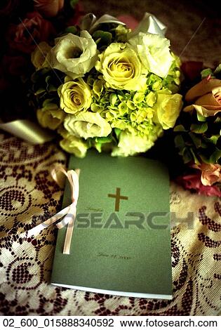Stock Image - Still life, Wedding, Lace, Table, Program, Mass, Ceremony. Fotosearch