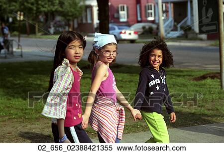 Walking, Outside, Child, Three, Girls, Sunny View Large Photo Image Stock Photography - Walking, Outside, Child, Three, Girls, Sunny. Fotosearch