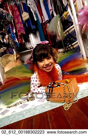 Stock Image - Woman, Caucasian, Dress up, Closet, Child, Girl, 7_9. Fotosearch