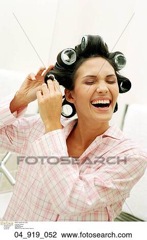 hair, rollers, Woman, Laughing, Inside, Happy View Large Photo Image Stock Image - hair, rollers, Woman, Laughing, Inside, Happy. Fotosearch