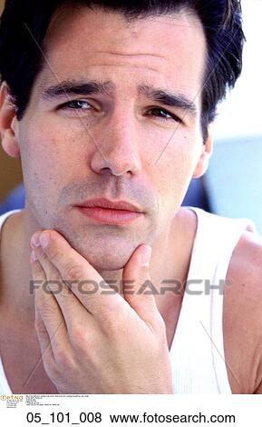 Stock Photo - hand, his, chin, checking, himself, out. Fotosearch
