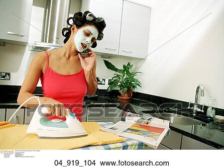 wearing, face, mask, hair, rollers View Large Photo Image Picture - wearing, face, mask, hair, rollers. Fotosearch
