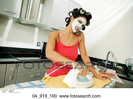 wearing, face, mask, hair, rollers View Large Photo Image Stock Image - wearing, face, mask, hair, rollers. Fotosearch
