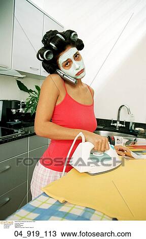 wearing, face, mask, hair, rollers View Large Photo Image Stock Image - wearing, face, mask, hair, rollers. Fotosearch