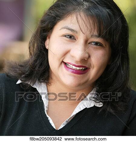 Stock Image - Woman, Middle, Age, Color, Eye, Contact, Latin. Fotosearch