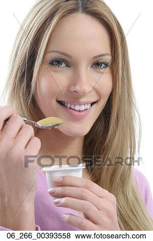 Stock Photo - woman, portrait, snack. Fotosearch
