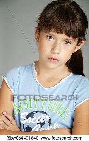 Stock Image - young, brunette, Youth, Portrait, Color, vertical. Fotosearch