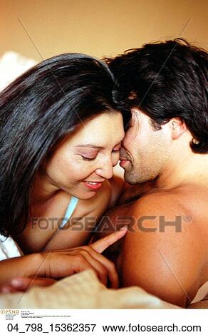 Bedroom Woman Couple Romantic Affectionate Stock Photo