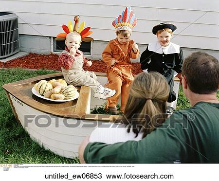 Stock Image - Child, Outdoors, Thanksgiving, Family, Costume, Halloween, Toddler. Fotosearch