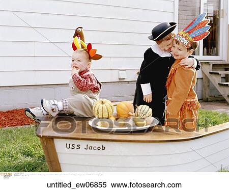 Stock Photography - Child, Thanksgiving, Family, Costume, Toddler, Halloween, Siblings. Fotosearch