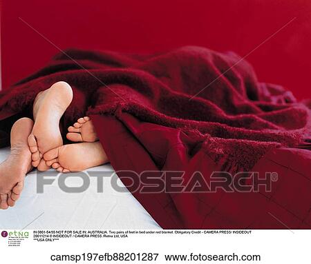 Stock Photo - Couple, blanket, feet, bed. Fotosearch