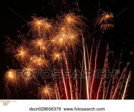 Stock Photo - Patriotic, Fireworks, Still Life, July, celebration, outside, night. Fotosearch