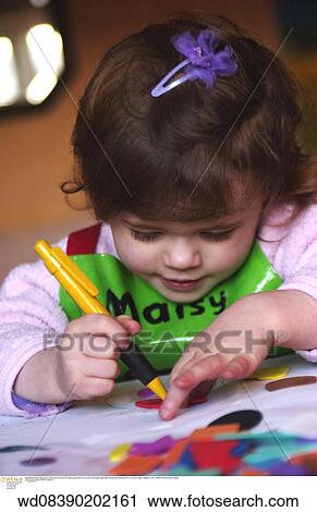 Stock Image - people, under 5 years, playing, pre school, solo, arts and crafts. Fotosearch