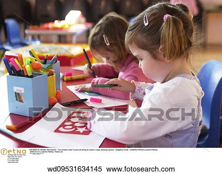 Stock Photography - under 10, nursery, people, kindergarten, playschool, solo, 3-5 years. Fotosearch
