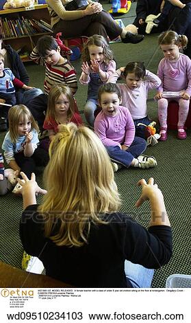 Stock Image - vertical image, nursery, people, kindergarten, playschool, under 10, 3-5 years. Fotosearch