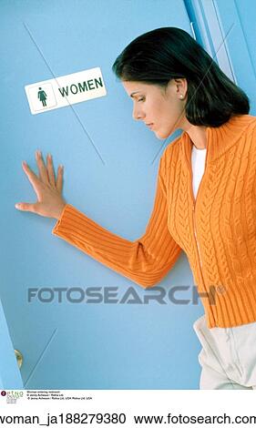 woman, enter, toilet, restroom, room, Bathroom, Caucasian View Large Photo Image Stock Image - woman, enter, toilet, restroom, room, Bathroom, Caucasian. Fotosearch