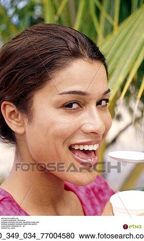 Woman, Happy, Outside, Summer, Smiling, Eye Contact, Brunette View Large Photo Image Stock Image - Woman, Happy, Outside, Summer, Smiling, Eye Contact, Brunette. Fotosearch