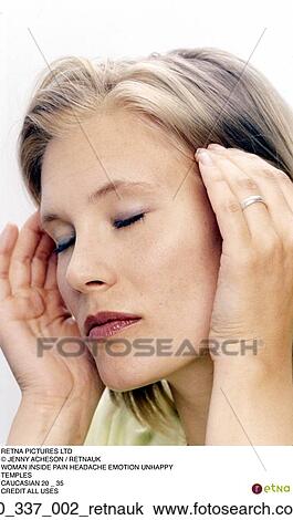 Stock Image - Woman, Pain, Caucasian, Blond, Headache. Fotosearch