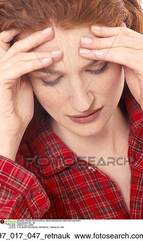 Stock Image - Woman, Pain, Headache, Caucasian. Fotosearch