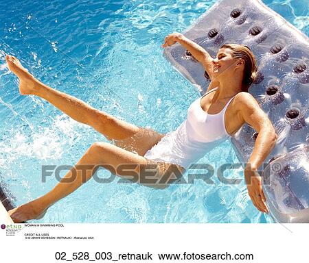 Stock Image - Woman, Summer, Outside, Relaxing, Caucasian, Pool. Fotosearch