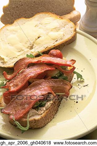bacon sandwich with rocket on white bread with butter. View Large Photo Image Stock Photo - bacon sandwich with rocket on white bread with butter.. Fotosearch