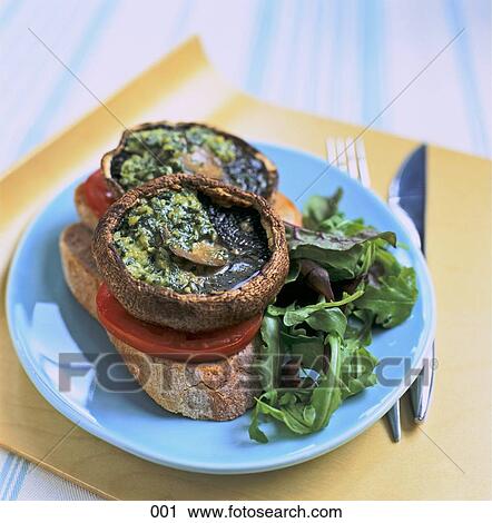 Stock Image - Mushrooms in Pesto. Fotosearch