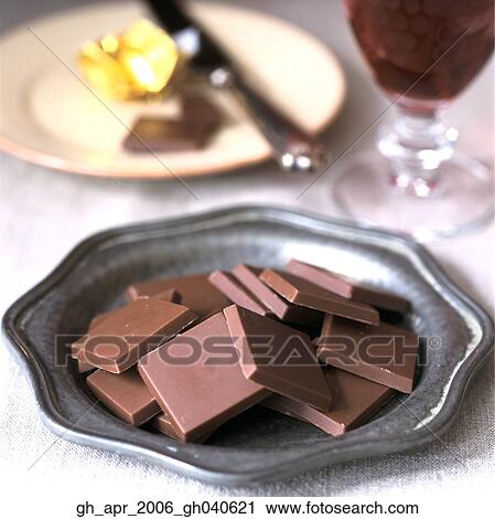 Stock Image - Plate of milk chocolate squares.. Fotosearch