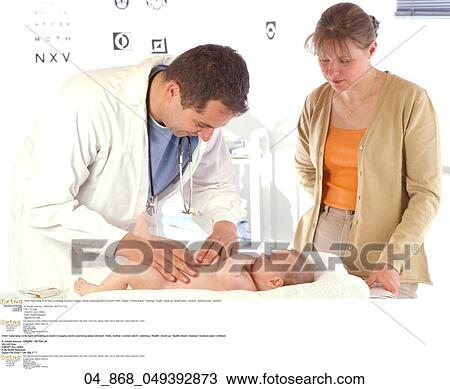 Stock Image -  Child / baby lying on its back on bedding in doctor's surgery". Fotosearch