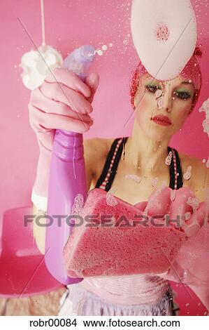 cleaning lady, pink, clean, scrub, cleanliness, spring cleaning View Large Photo Image Picture - cleaning lady, pink, clean, scrub, cleanliness, spring cleaning. Fotosearch