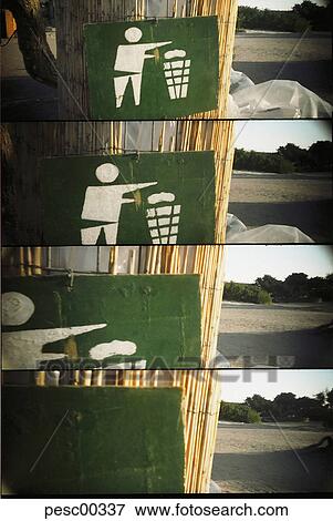 Stock Photo - Europe, bollocks, binman, recycling, beach, Crete, Greece. Fotosearch